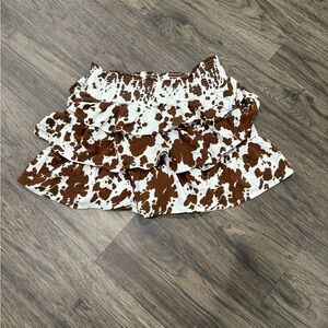 Sincerely Jules Brown and White Cow Print Ruffle Mini Skirt